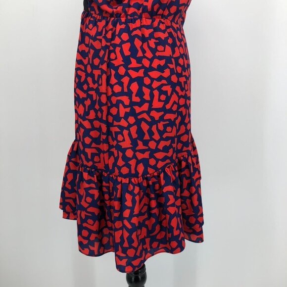 Sandro Paris Red and Blue print keyhole back ruffle hem mini dress 3 (US size 8) - Picture 13 of 16